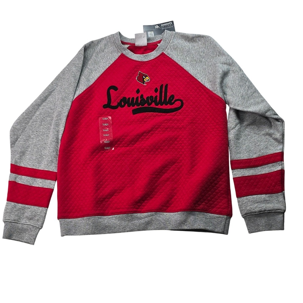 Womens Knights Apparel Louisville Cardinals Quilted Sweatshirt NCAA Red Gray Lg